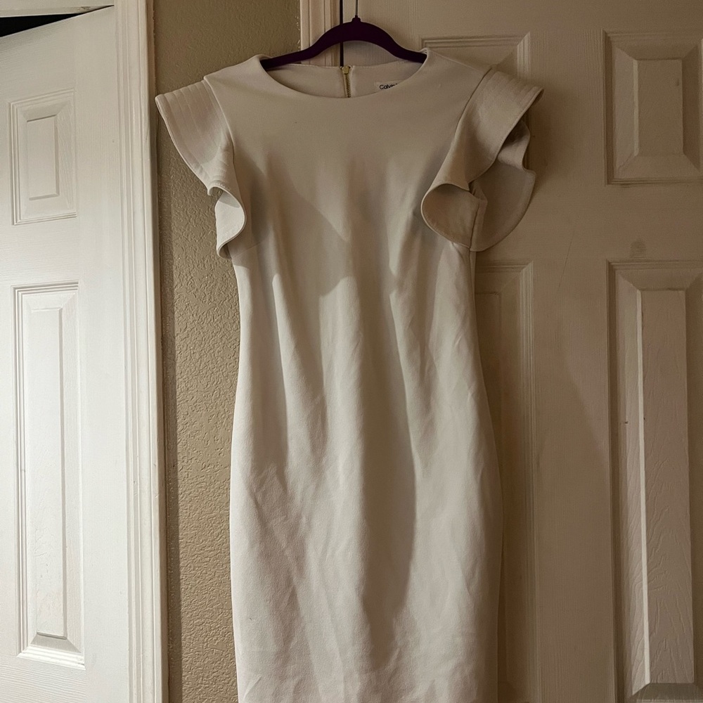 Calvin Klein Cream Sheath Dress with Flutter Cap Sleeves